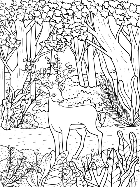 Coloring Page of a Fawn in the Forest