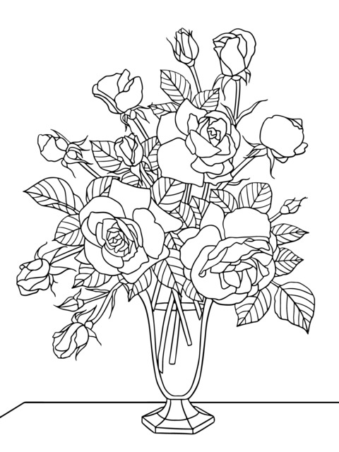 Beautiful Red Roses in a Vase Coloring Page