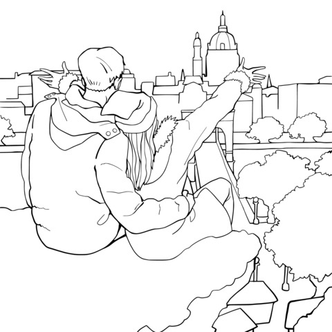 Couple Enjoying Fireworks Coloring Page