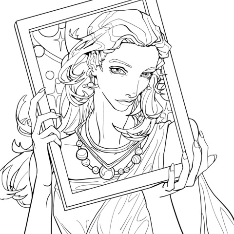 Mysterious and Dreamy Character Coloring Page