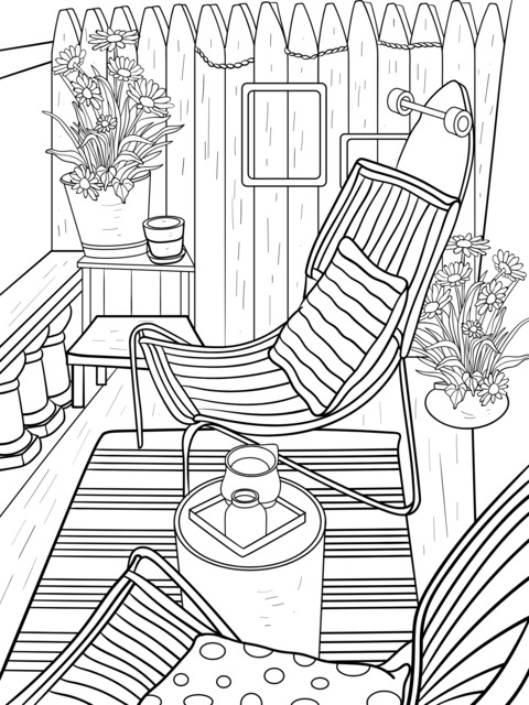 Cozy Balcony Scene Coloring Page