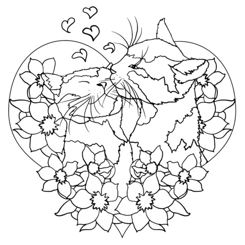 Romantic Cat Couple Coloring Page