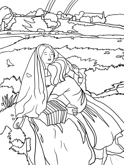 Warm Mother - Daughter Hug Scenery Coloring Page