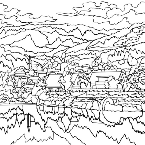 Rural Scenery Coloring Page