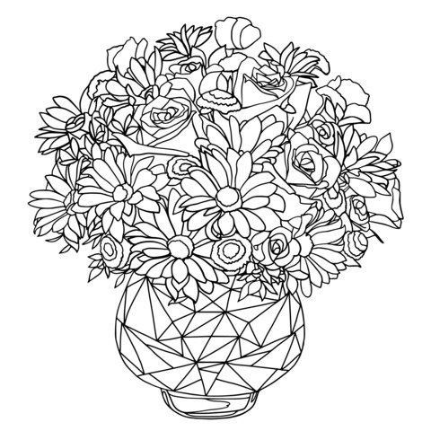 Colorful Vase with Flower Arrangement Coloring Page