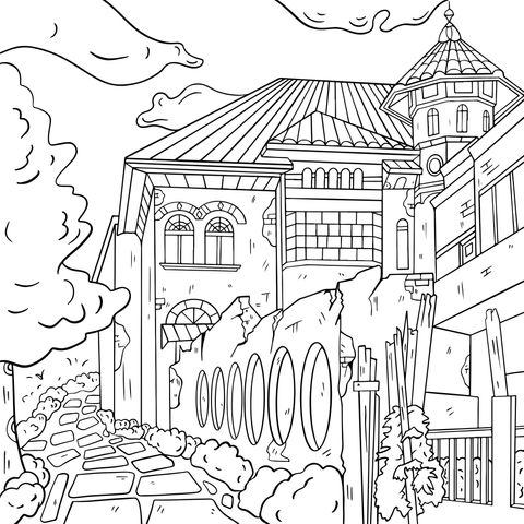 Colorful Houses and Path Coloring Page