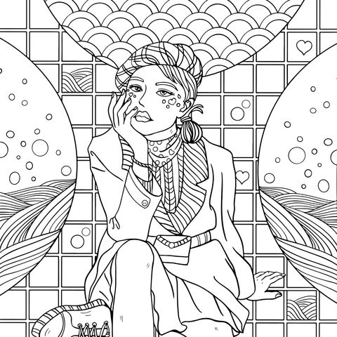 Fashionable Girl Illustration Coloring Page