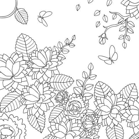 Autumn Flowers and Butterflies Coloring Page