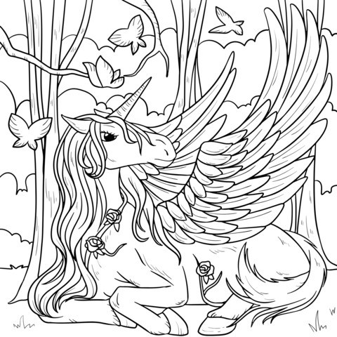 Unicorn Coloring Page in the Forest