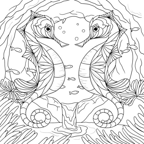 Seahorse - themed Coloring Page Illustration