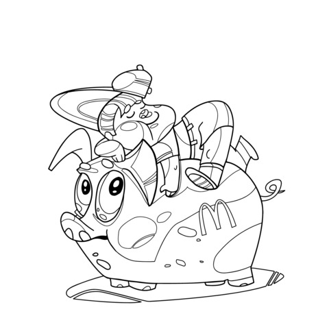 Coloring Page of a Cute Pig and a Child