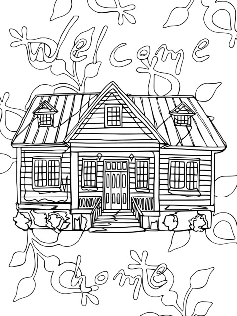 Cozy Home Coloring Page: Welcome Home