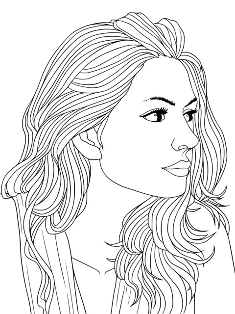 Beautiful Long - Haired Woman Coloring Page