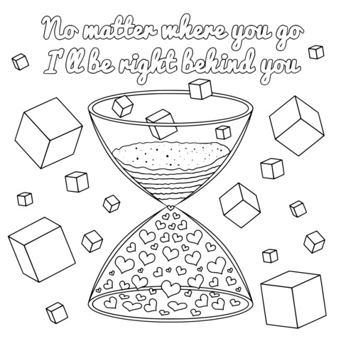 Coloring Page of Heart - shaped Hourglass and Cubes