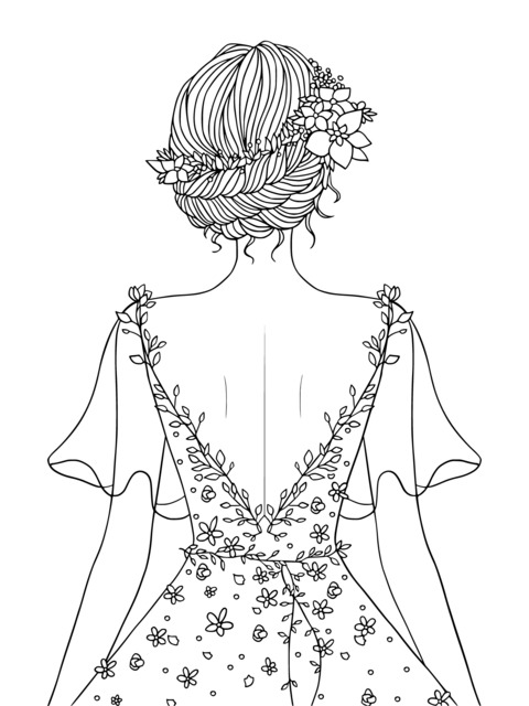 Woman's back view in a floral - adorned dress