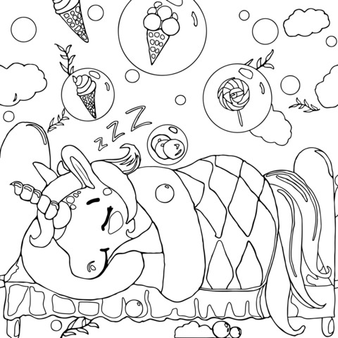 Dreamy Unicorn Sleeping Coloring Page