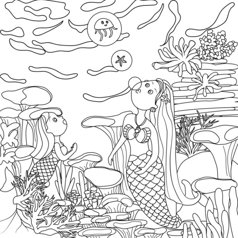 Mermaid Under - the - Sea Adventure Coloring Page