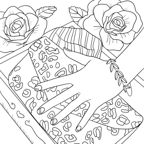 Hand and Rose - themed Coloring Page