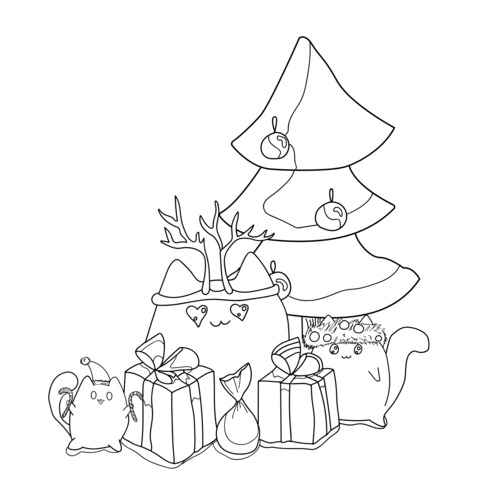 Christmas Cat - themed Coloring Page