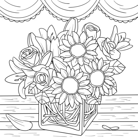 Flower - filled Vase Coloring Page