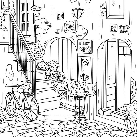 Colorful Courtyard Coloring Page