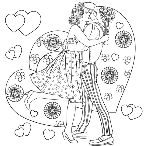 Romantic Couple Kissing Coloring Page