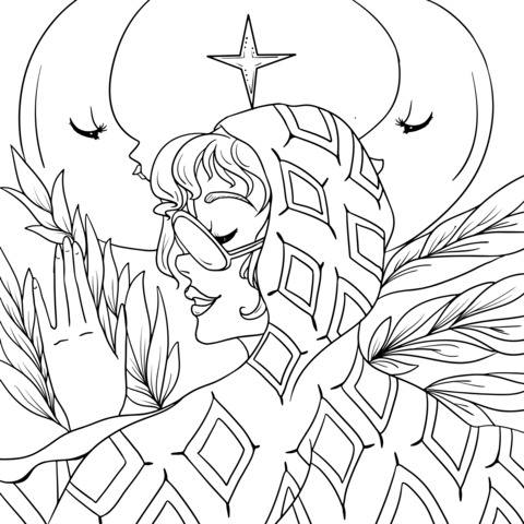 Mysterious - styled Female Illustration Coloring Page