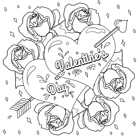 Valentine's Day - themed Coloring Page Illustration