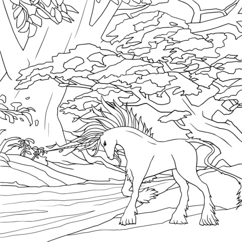 Dreamy Unicorn Landscape Coloring Page