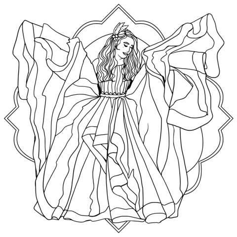 Dreamy Girl in Long Dress Coloring Page