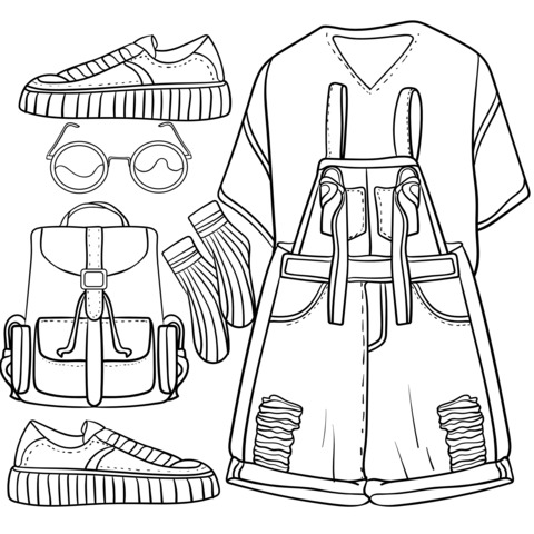 Fashion Clothing and Accessories Coloring Page