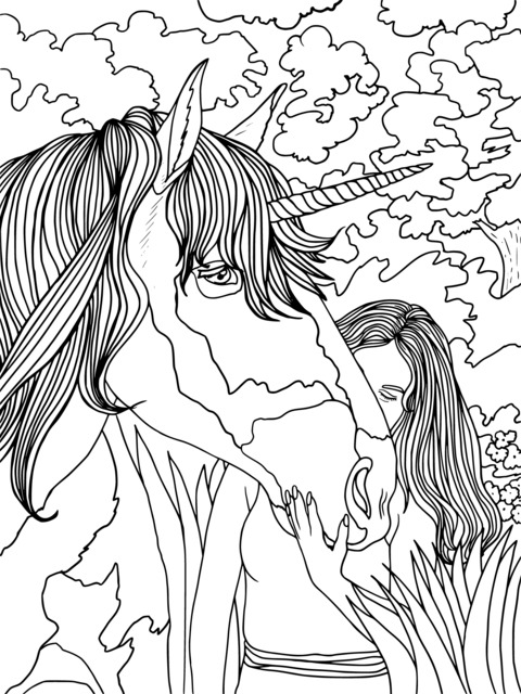 Dreamy Unicorn and Girl Coloring Page