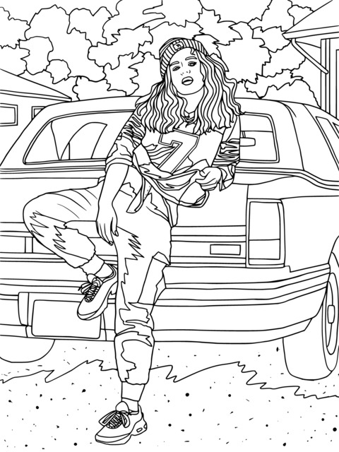 Fashionable girl leaning against a car