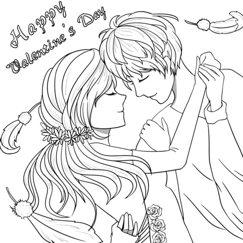 Valentine's Day Sweet - Hugging Couple Coloring Page