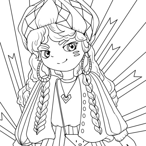 Fashionable Girl Illustration Coloring Page