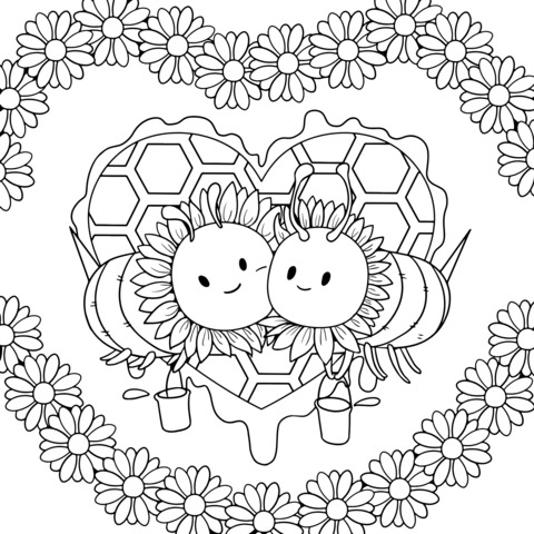 Adorable Bees and Honeycomb Coloring Page