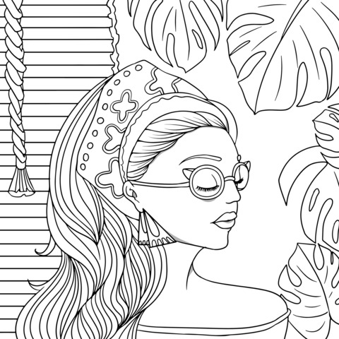 Fashionable Lady Illustration Coloring Page