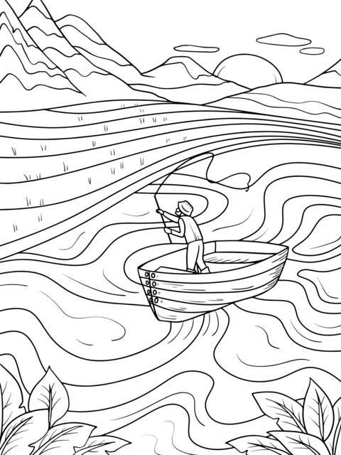 Peaceful Lakeside Angler Coloring Page