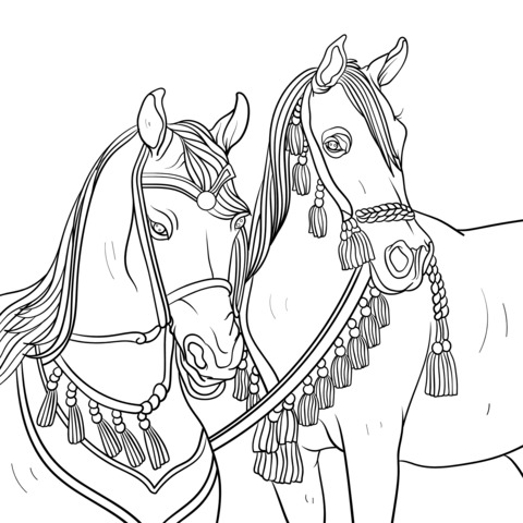 Two Ornately - Decorated Horses