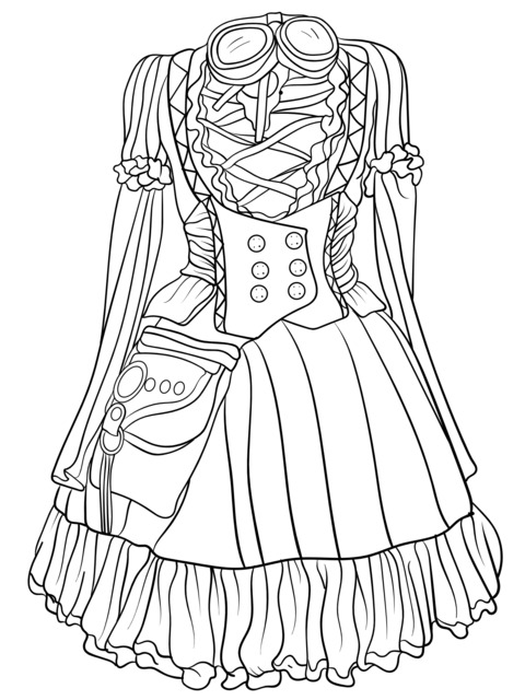 Página de colorear de vestido estilo steampunk