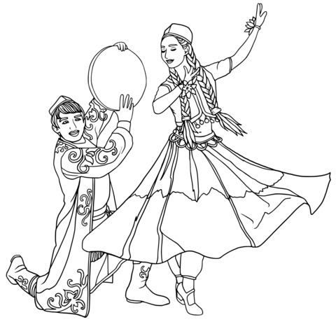 Uyghur Dance Figures Coloring Page