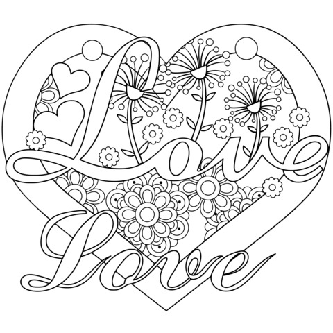 Heart - Shaped Floral Coloring Page