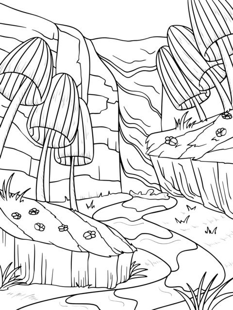 Waterfall, Stream and Forest Coloring Page