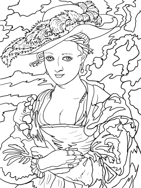 Coloring Page of a Lady in Retro Attire