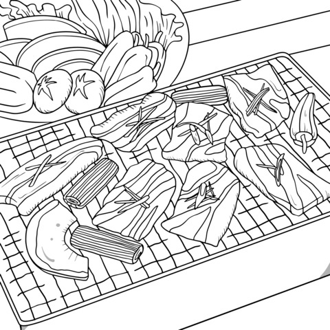 Barbecue Coloring Page: An Alluring Scene of Abundant Ingredients