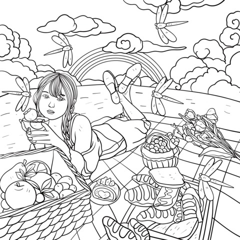 Outdoor Picnic - Themed Coloring Page