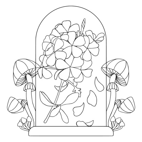 Dreamy Blue Flower in Glass Dome Coloring Page