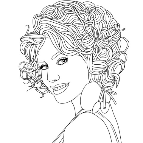 Coloring Page of a Woman with Curly Hair