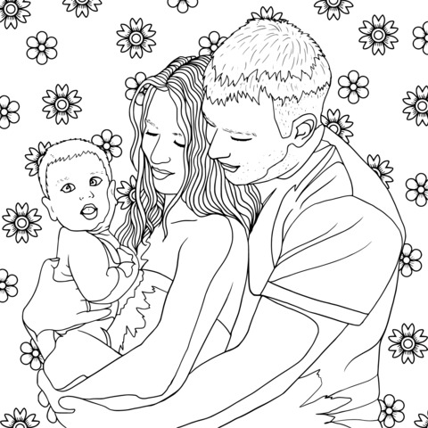 Heart - warming Family Illustration Coloring Page