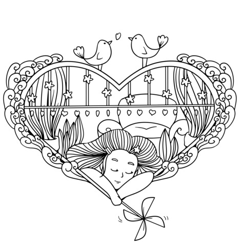 Heart - shaped Dreamy Scene Coloring Page